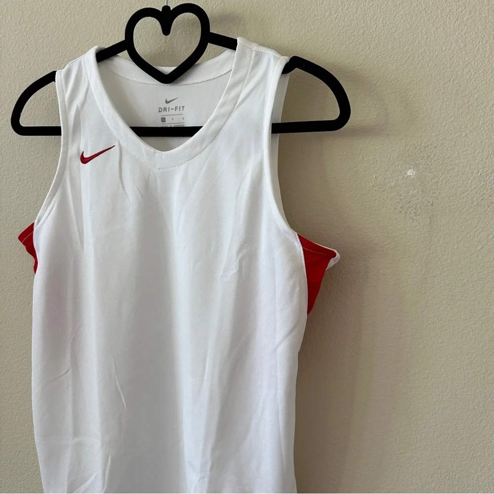 Nike White Red Boy’s Sleeveless Basketball Jersey Tank Top NWT Size L